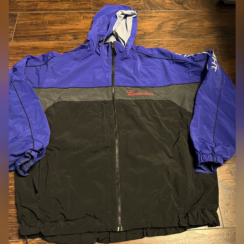 Vintage Budweiser Windbreaker Jacket Men XL Blue/Black/GrayRed